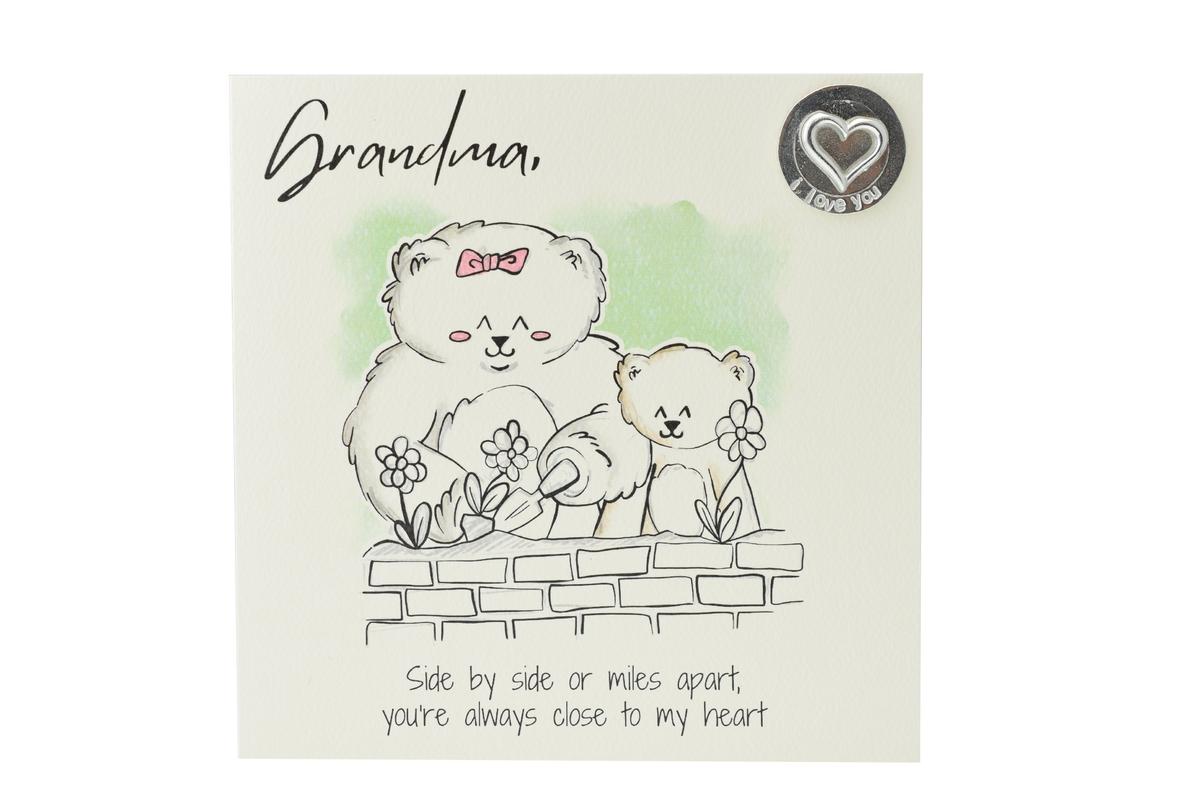 Grandma Bear Gardening Card – Watercolor Design with Metal Token