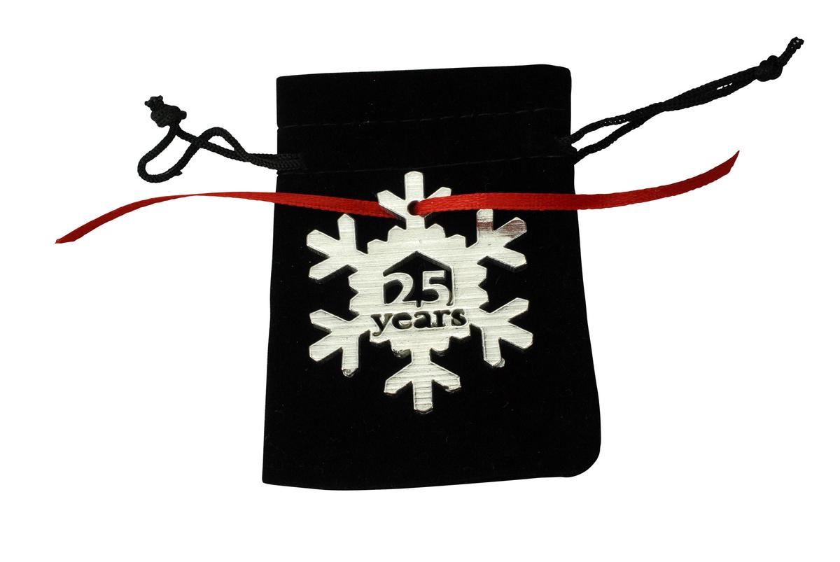 25 Year Cut Out Metal Snowflake Christmas Tree Hanging Decoration - 25th Wedding Anniversary