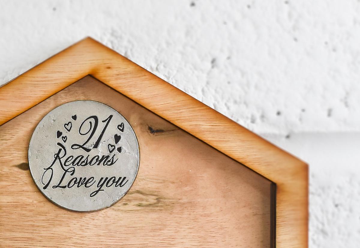21st Anniversary 21 Reasons I Love You Wooden Wall Frame - Full Colour Love Tokens