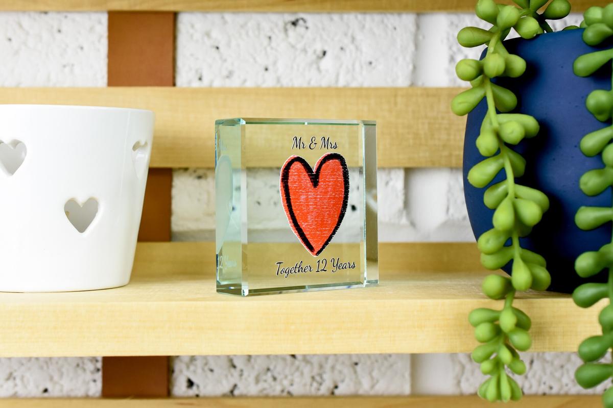 12th Year Anniversary Glass Trophy For Husband Or Wife