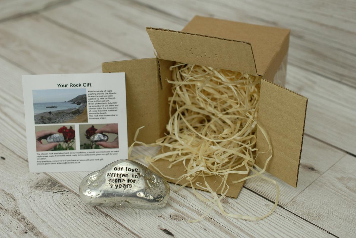 Our Love Written in Stone for 7 Year - Quality Tin Rock for your Anniversary