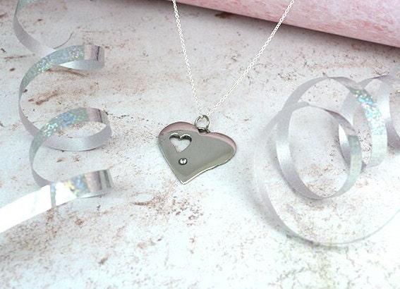 10th Wedding Anniversary Gift for Women - 100% Pure Tin And Diamond Heart Pendant
