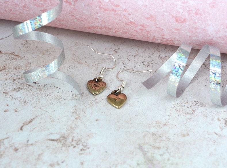 8th Anniversary Bronze Heart Earrings – Handcrafted Beaten Bronze Jewellery, Romantic 8 Year Gift for Wife