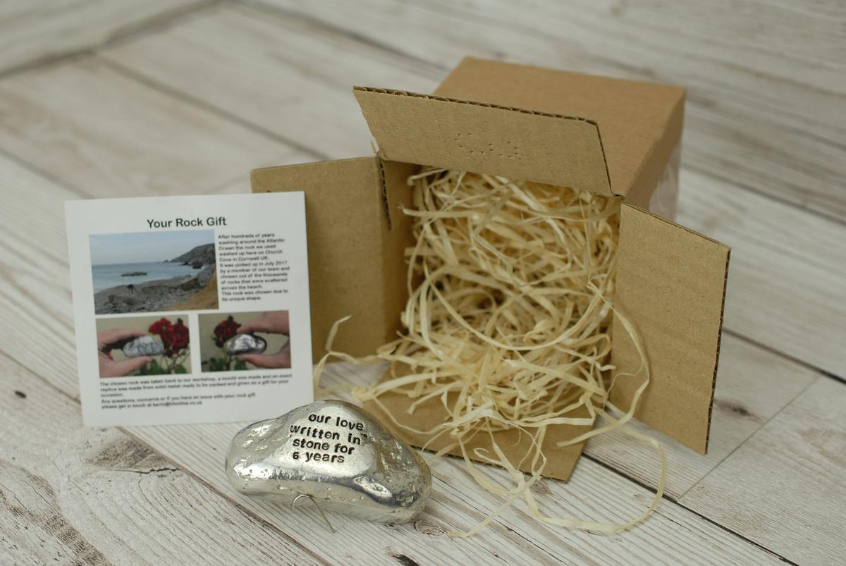 Our Love Written in Stone for 6 Year - Quality Tin Rock for your Anniversary