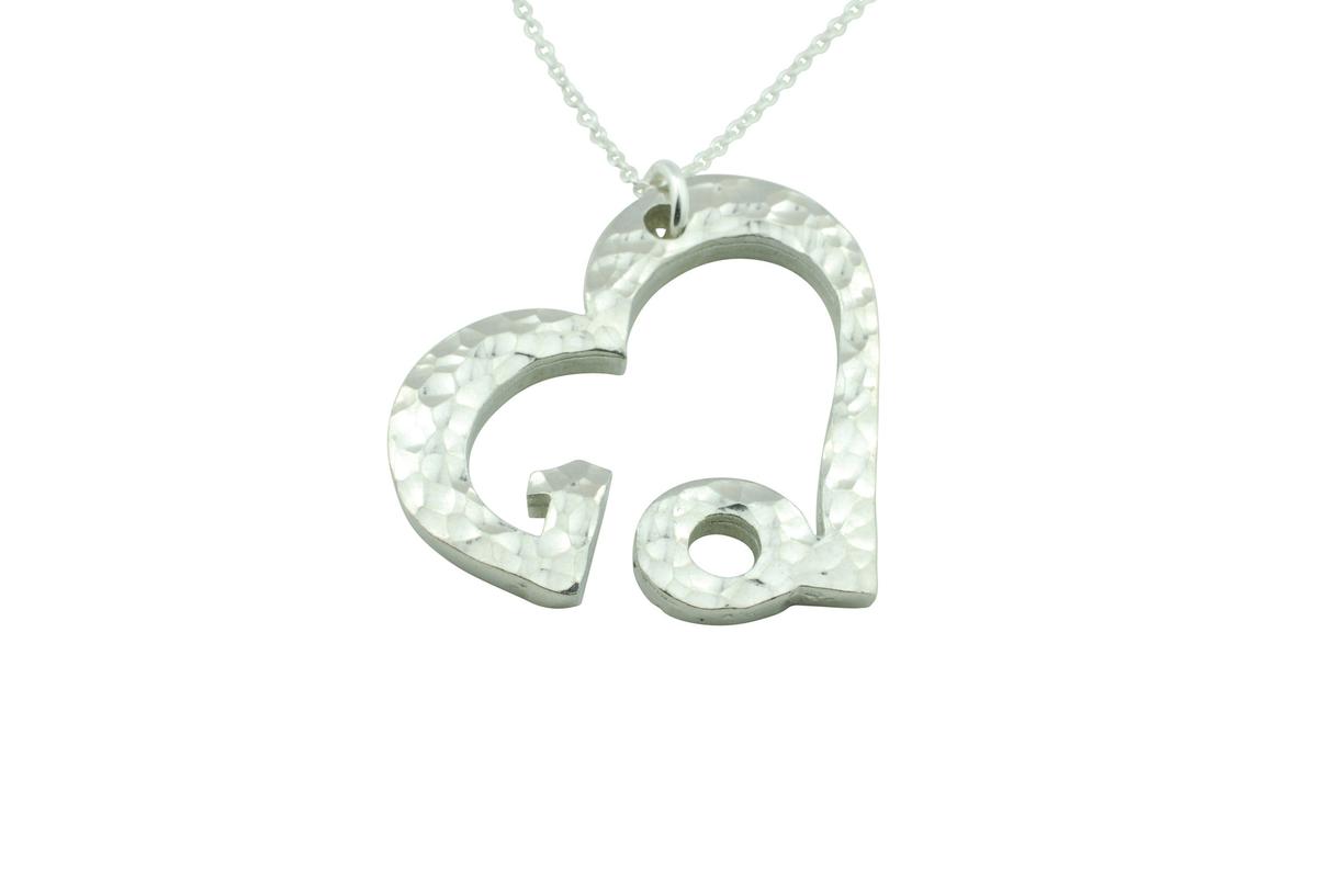 10th Anniversary Beaten Heart Pendant with Sterling Silver Chain - Traditional 10th Tin Anniversary