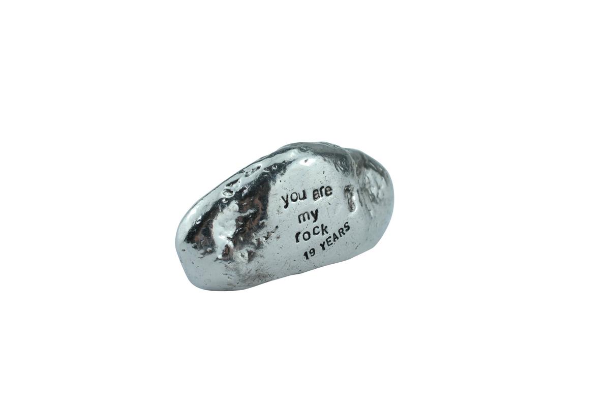 19th Anniversary You Are My Rock Gift Idea - Solid Metal Heavy Polished Rock Gift for 19 Year Anniversary