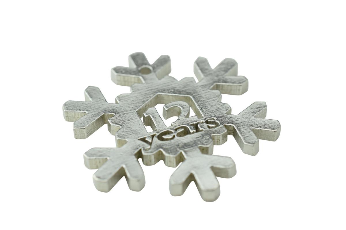 12 Year Cut Out Metal Snowflake Christmas Tree Hanging Decoration - 12th Wedding Anniversary