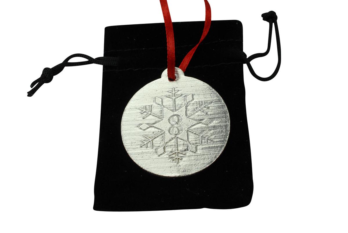8th Christmas Snowflake Metal Decoration - 8th Anniversary Idea