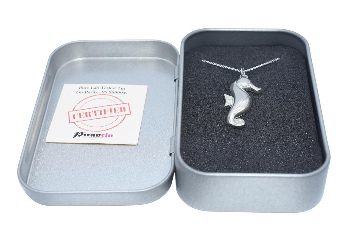 Tin Seahorse Pendant/Necklace (SMALL) - 10th Wedding Anniversary. Birthday.