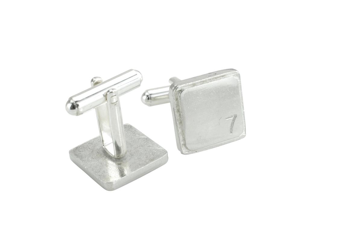 Polished Square Tin Cufflinks with '7' Engraved - 7th Anniversary