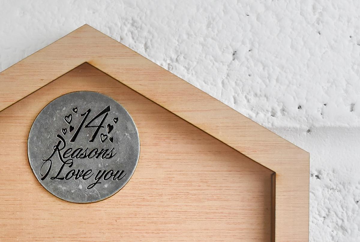 14th Anniversary 14 Reasons I Love You Wooden Wall Frame - Full Colour Love Tokens