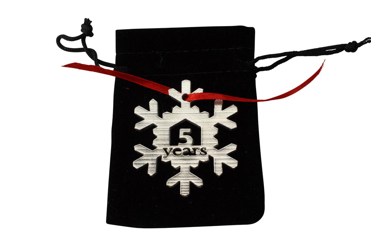 5 Year Cut Out Metal Snowflake Christmas Tree Hanging Decoration - 5th Wedding Anniversary