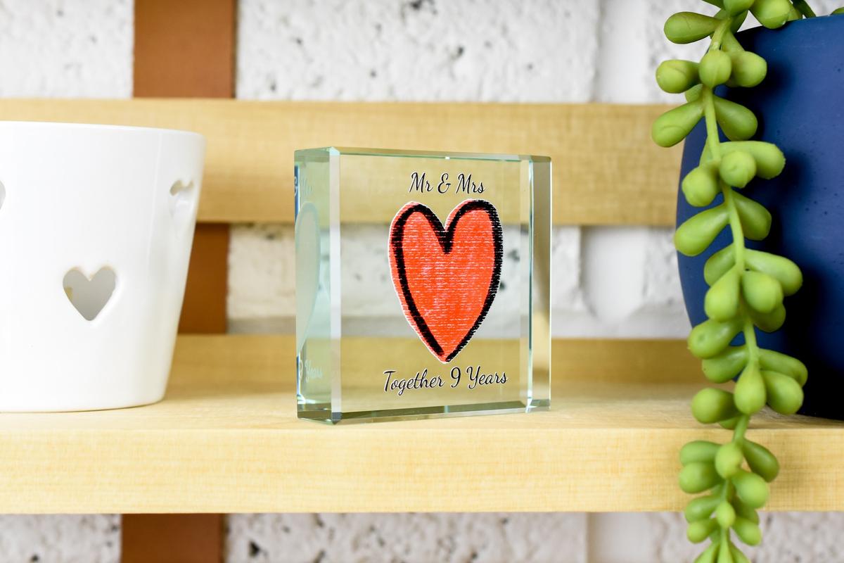 9th Year Anniversary Glass Trophy For Husband Or Wife
