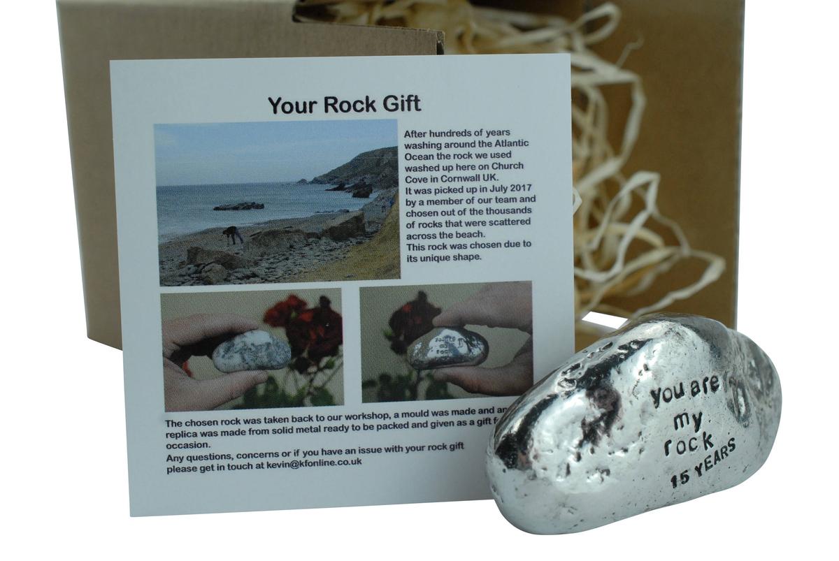15th Anniversary You Are My Rock Gift Idea - Solid Metal Heavy Polished Rock Gift for 15 Year Anniversary