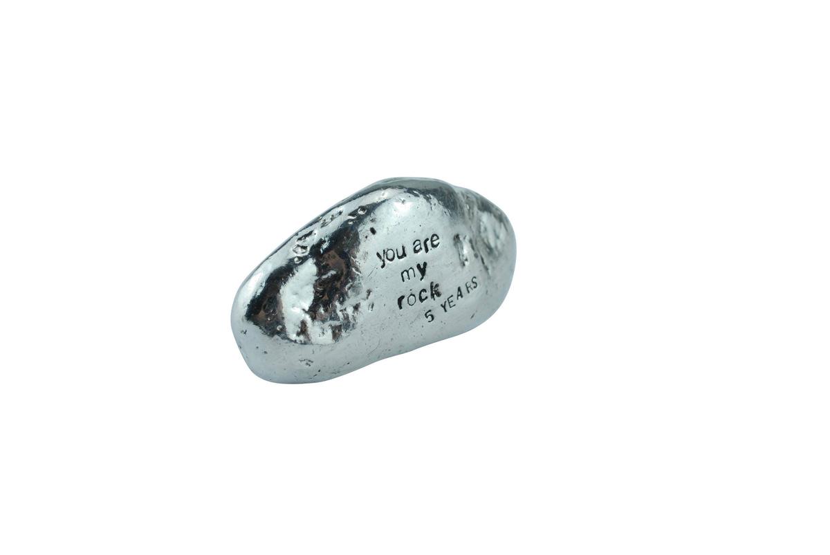 5th Anniversary You Are My Rock Gift Idea - Solid Metal Heavy Polished Rock Gift for 5 Year Anniversary