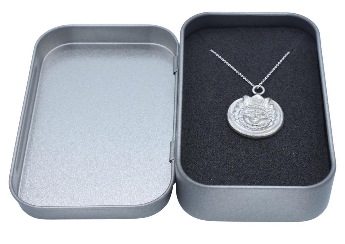 Tin Aztec Style Face. Pendant/Necklace - 10th Wedding Anniversary. Birthday.