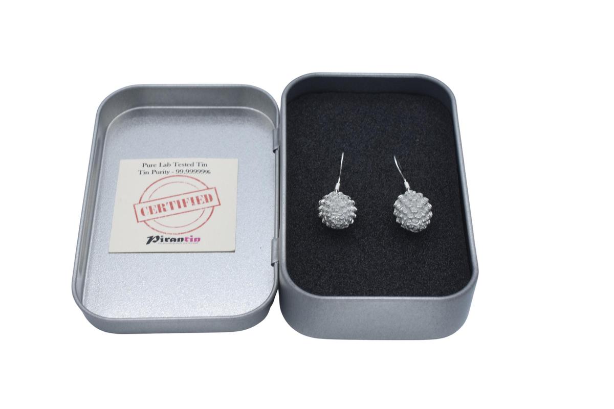 Tin Pinecone Design Earrings - Anniversary or Birthday Gift