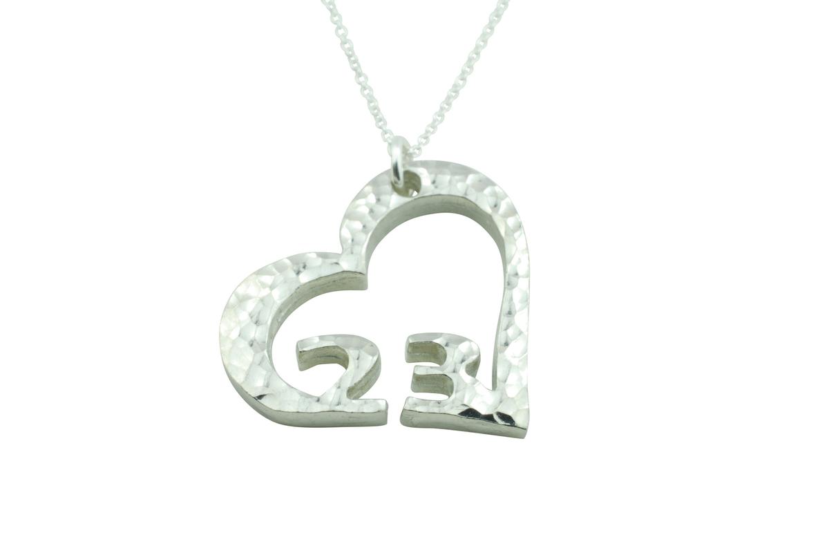 23rd Anniversary Beaten Heart Pendant with Sterling Silver Chain