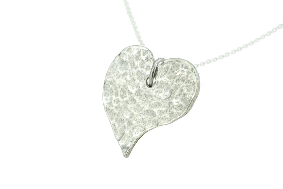 Tin 10 Years Anniversary Gift For Her - Off Shaped Heart Pendant.