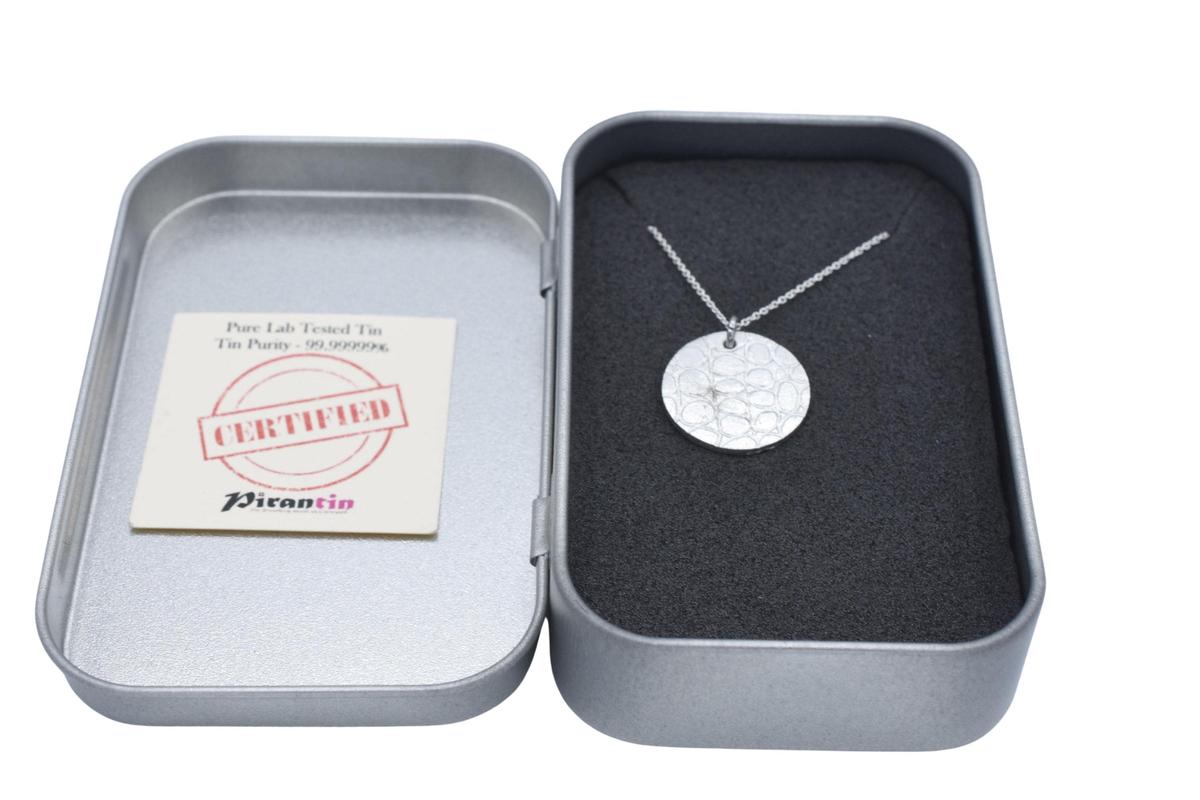 Tin Textured Effect Pendant Necklace – 10th Anniversary Gift, Pure Tin