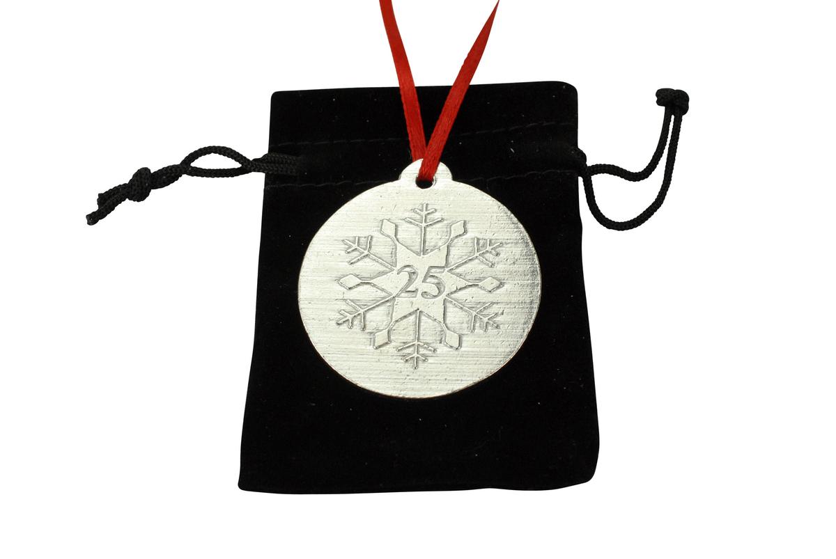 25th Christmas Snowflake Metal Decoration - 25th Anniversary Idea