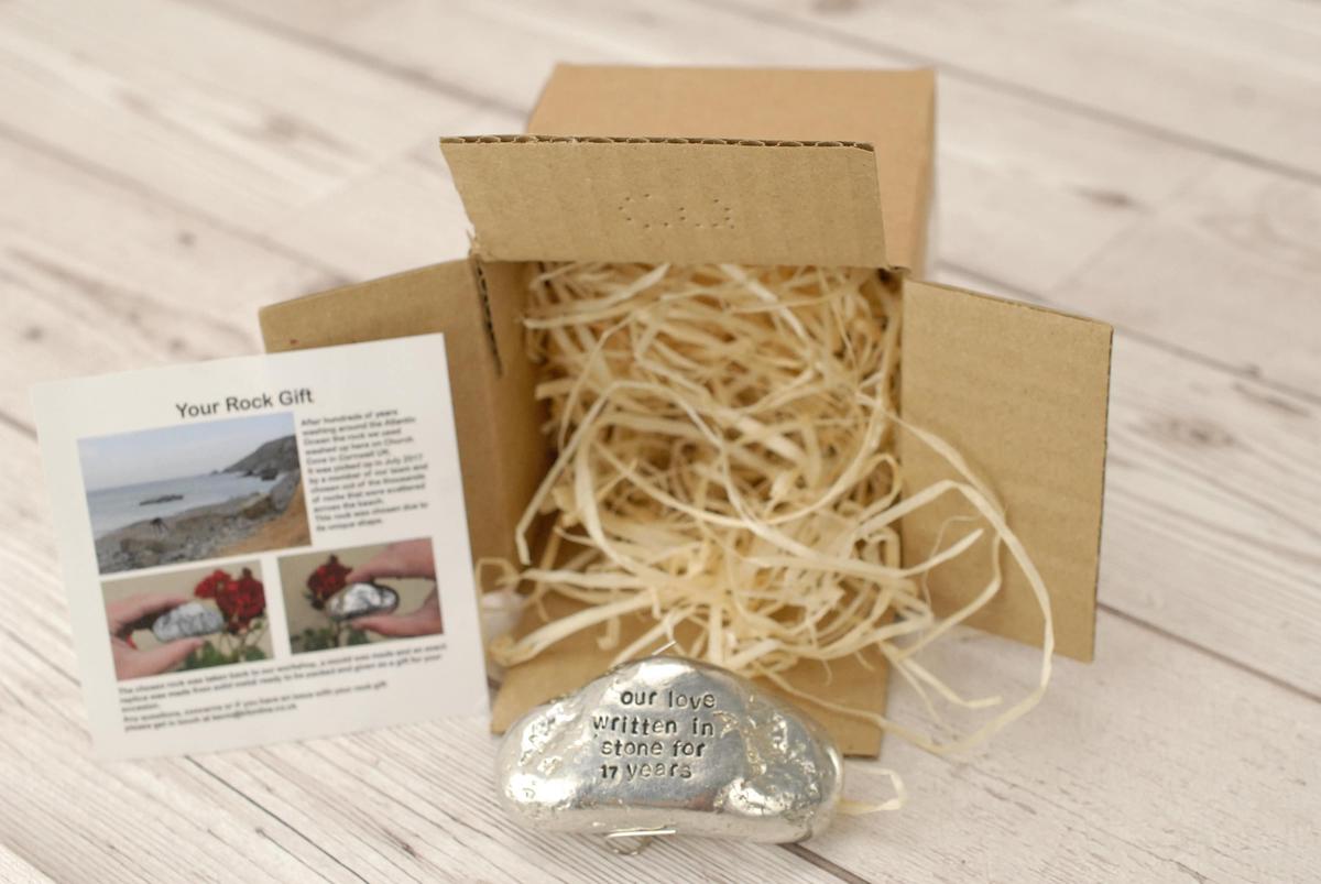 Our Love Written in Stone for 17 Year - Quality Tin Rock for your Anniversary