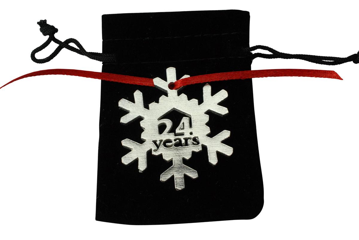 24 Year Cut Out Metal Snowflake Christmas Tree Hanging Decoration - 24th Wedding Anniversary