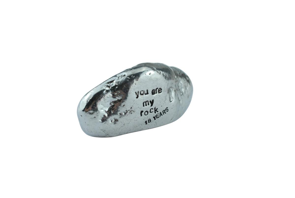 18th Anniversary You Are My Rock Gift Idea - Solid Metal Heavy Polished Rock Gift for 18 Year Anniversary