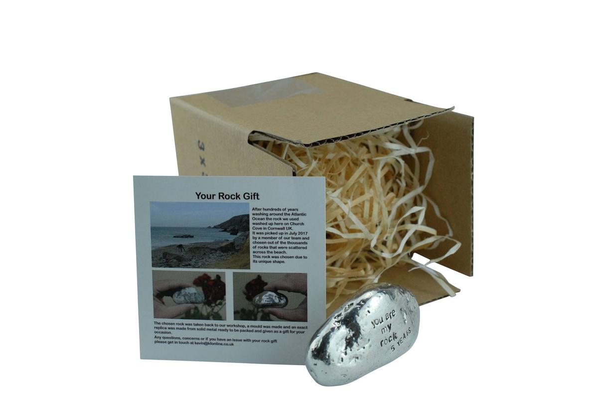 5th Anniversary You Are My Rock Gift Idea - Solid Metal Heavy Polished Rock Gift for 5 Year Anniversary