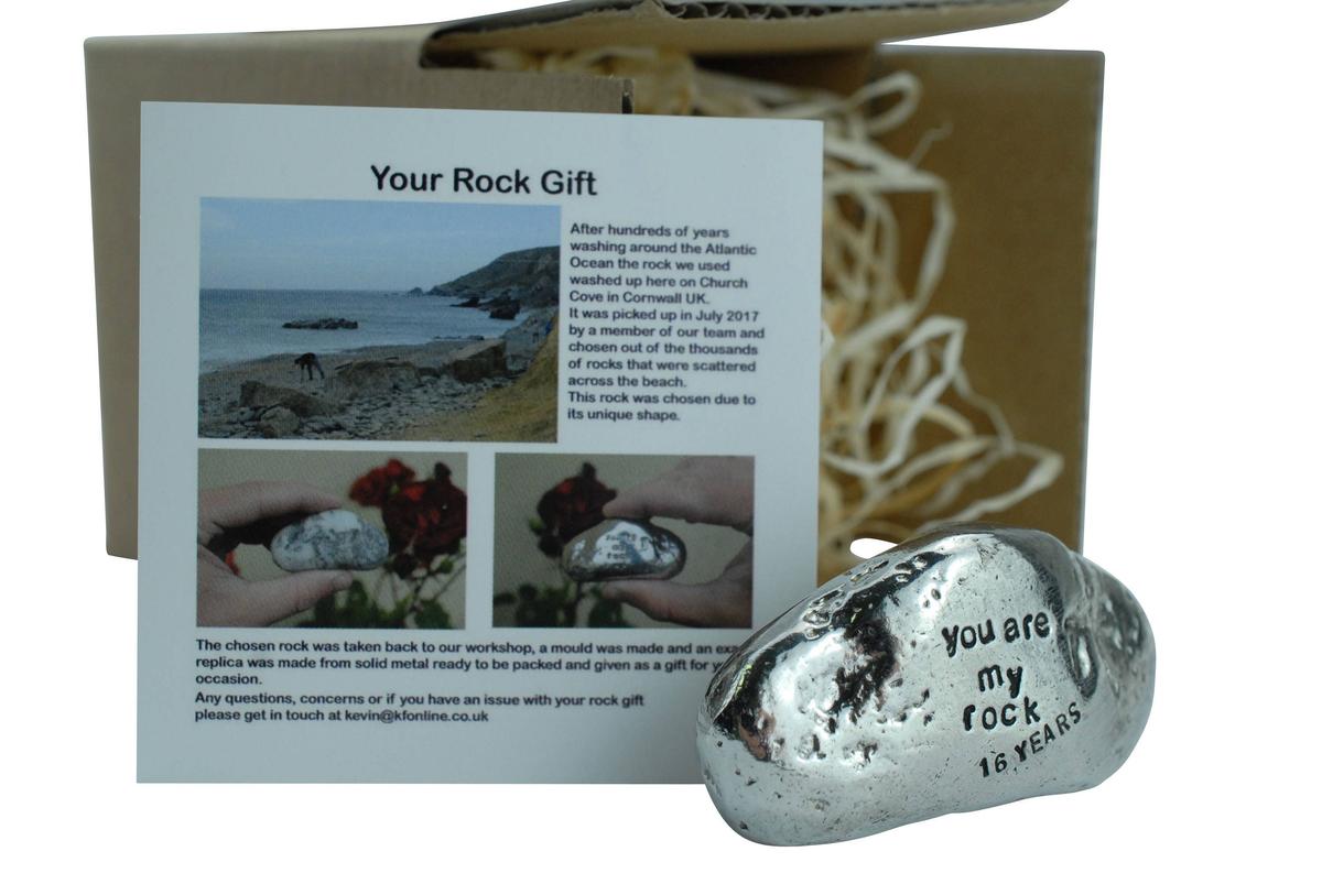 16th Anniversary You Are My Rock Gift Idea - Solid Metal Heavy Polished Rock Gift for 16 Year Anniversary