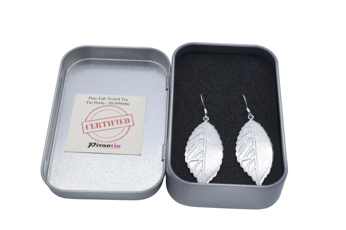 Tin Leaf Design Earrings - Anniversary or Birthday Gift