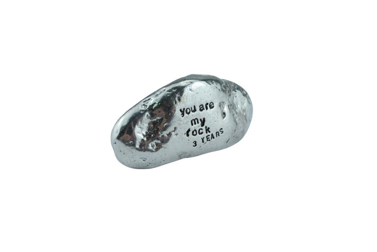 3rd Anniversary You Are My Rock Gift Idea - Solid Metal Heavy Polished Rock Gift for 3 Year Anniversary