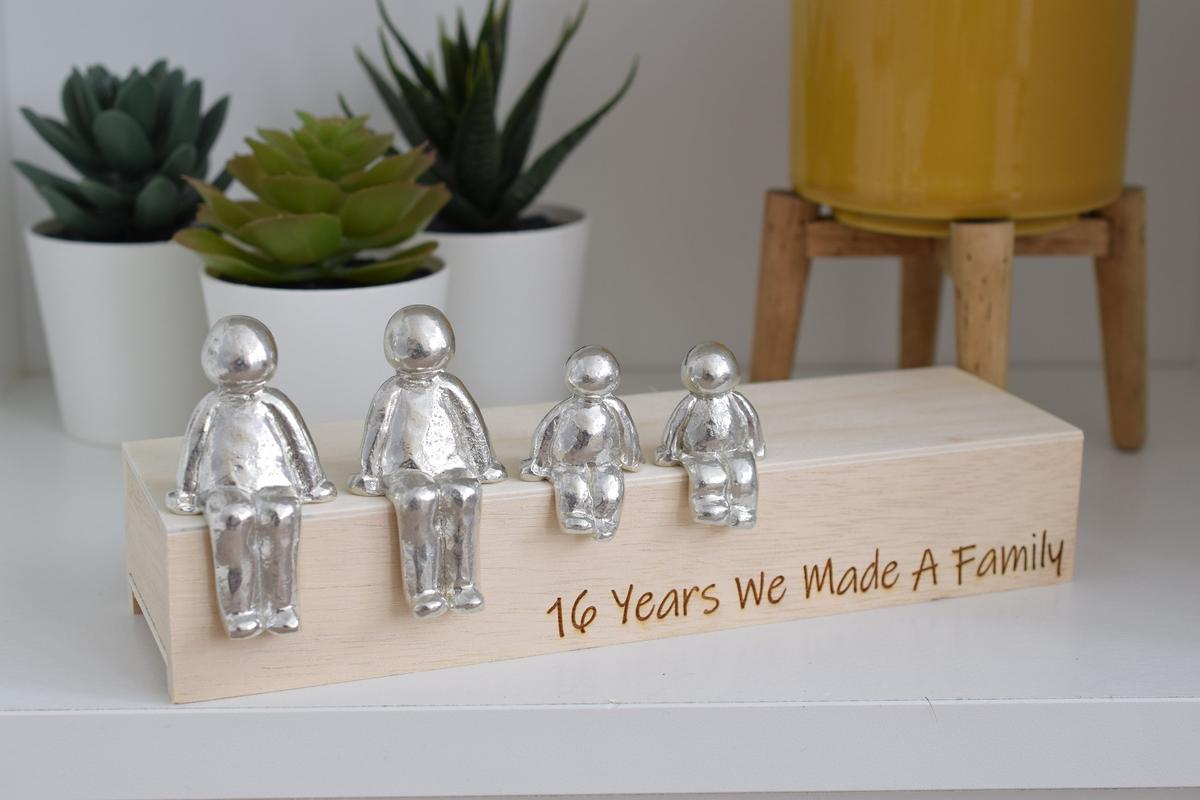 16 Years We Made a Family Sculpture Figurines - 16th Anniversary | Years 1 to 30 Available | Wooden Box Size & Grain Will Vary