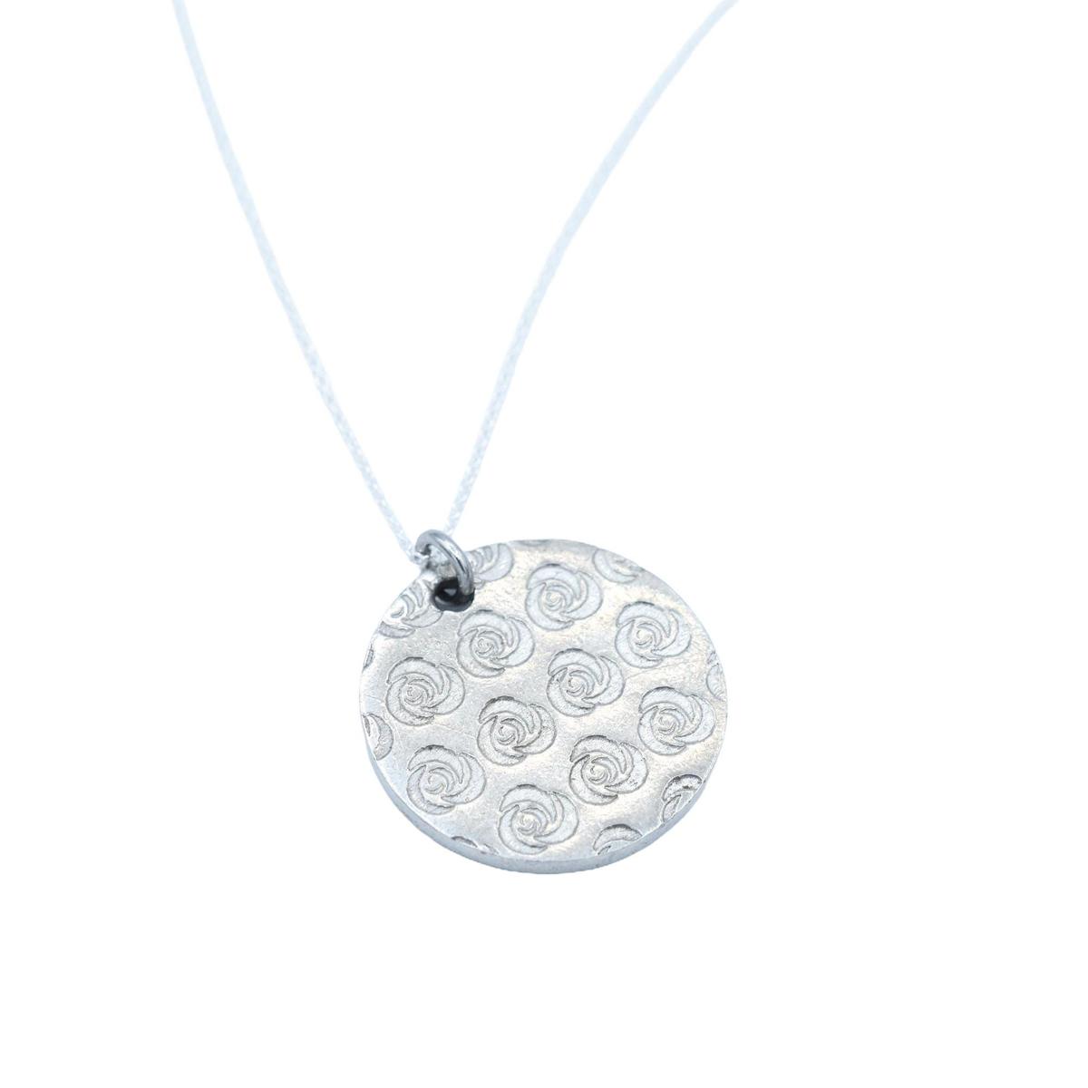 Tin Rose Design Circular Pendant Necklace – 10th Anniversary Gift, Pure Tin
