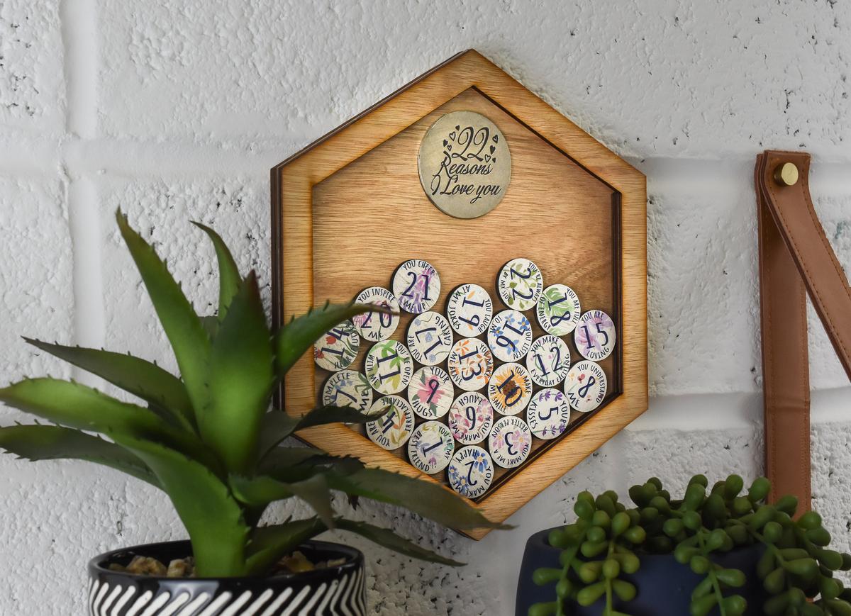 22nd Anniversary 22 Reasons I Love You Wooden Wall Frame - Full Colour Love Tokens