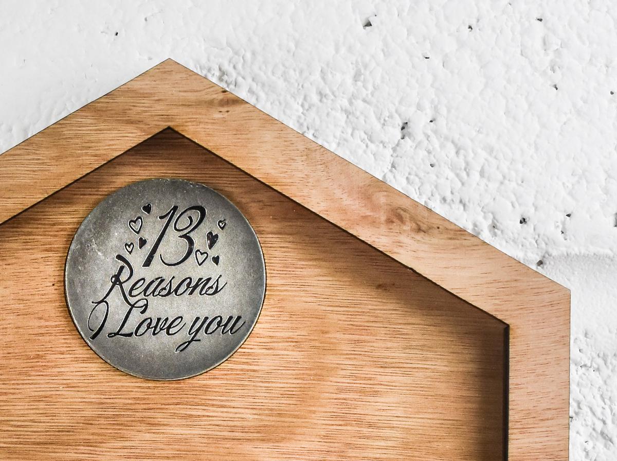 13th Anniversary Gift for Husband or Wife | 13 Reasons I Love You Wooden Wall Frame with Love Tokens | Lace Anniversary Keepsake
