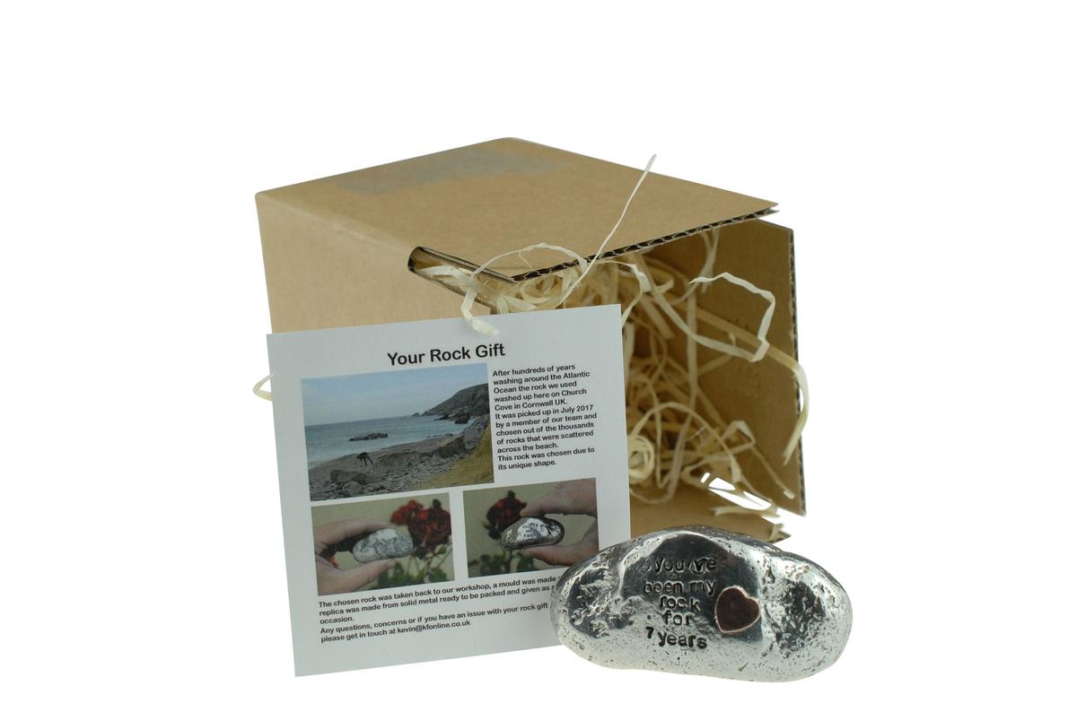 You've Been My Rock For 7 Years - Solid 7th Anniversary Metal Rock With Copper Heart Inset - Heavy Rock Gift