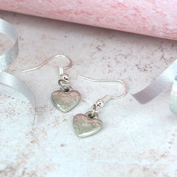 Hammered Tin Heart Earrings – Sterling Silver, 10th Anniversary Gift