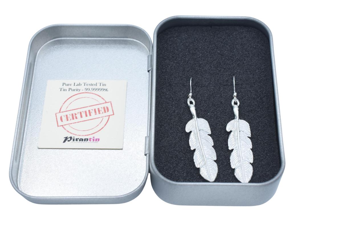 Tin Feather Design Earrings - Anniversary or Birthday Gift