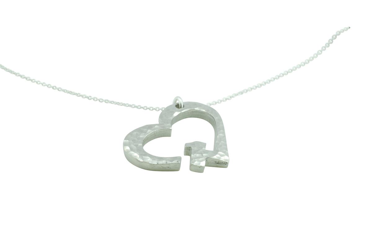 1st Anniversary Beaten Heart Pendant with Sterling Silver Chain