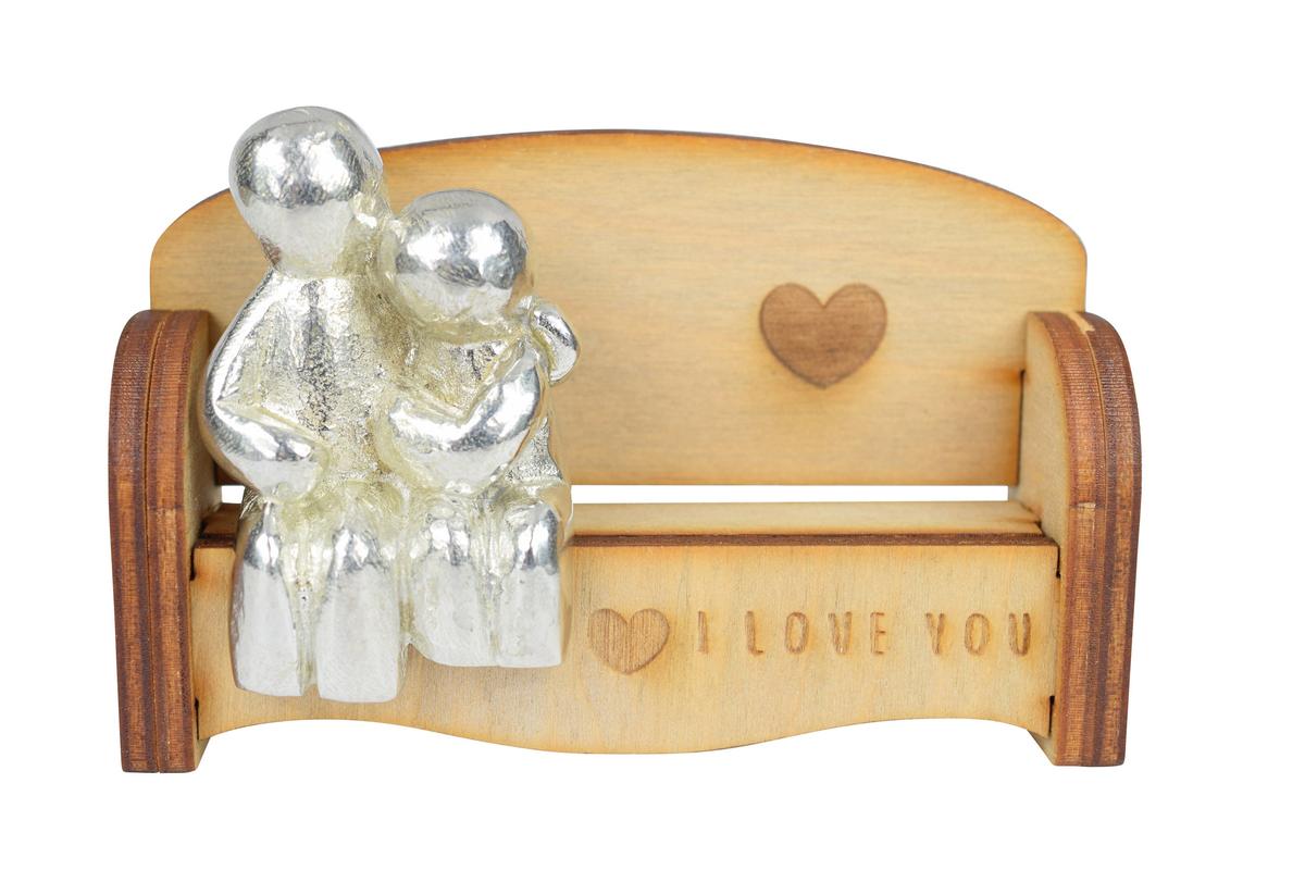 Anniversary Gift for Couples | Cuddling Couple on Wooden Sofa Bench Figurine | 'I Love You' Romantic Keepsake, Handmade UK