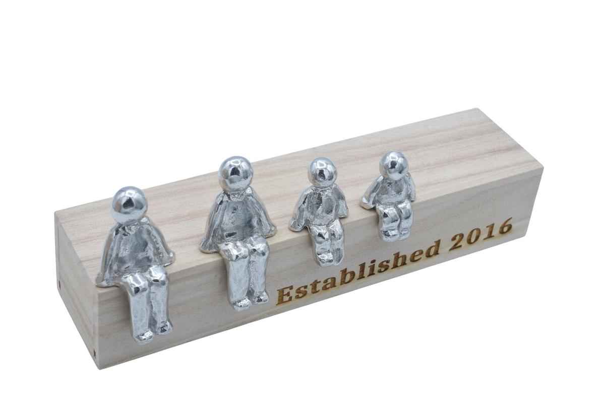 Established Family box - Tin sculpture figures with a wooden box inscribed with Established 2016, or year of your choice