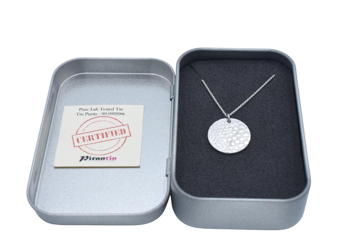 Tin Textured Snake Skin Effect Pendant Necklace – 10th Anniversary Gift, Pure Tin
