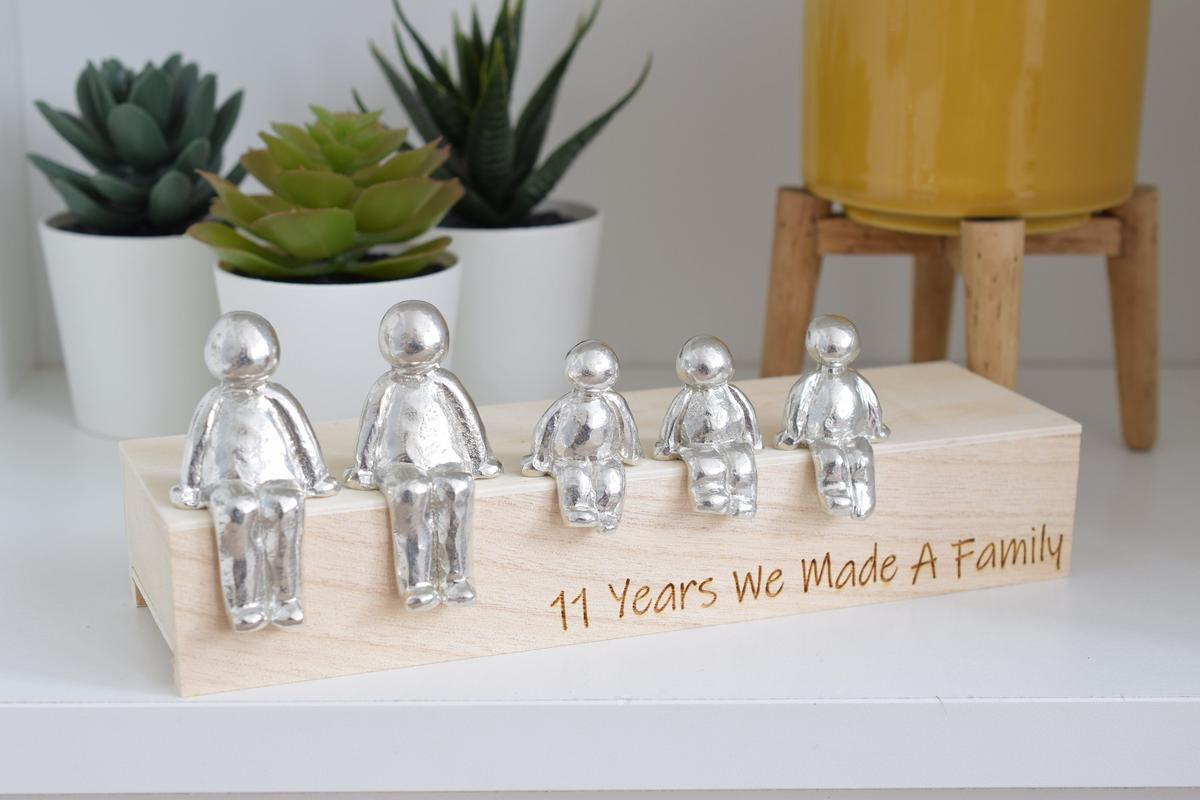 11 Years We Made a Family Box with Sculpture Figurines - 11th Anniversary | Years 1 to 30 Available | Wooden Box Size & Grain Will Vary