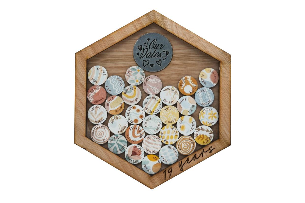 19 Year Anniversary Date Night Hanging Frame - 30 Interactive Date Night Tokens Gift Idea for Him or Her (datenightframe19)