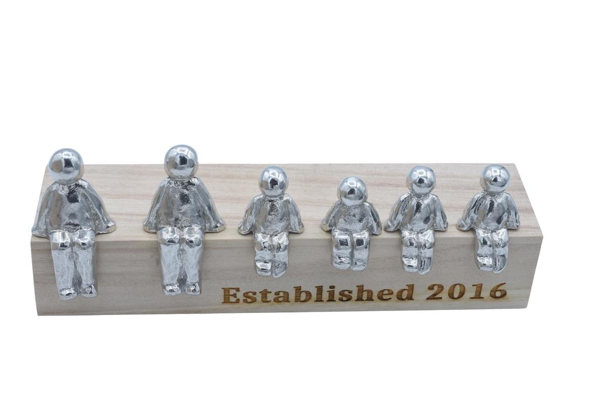 Established Family box - Tin sculpture figures with a wooden box inscribed with Established 2016, or year of your choice