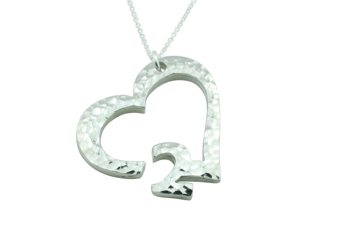 2nd Anniversary Beaten Heart Pendant with Sterling Silver Chain