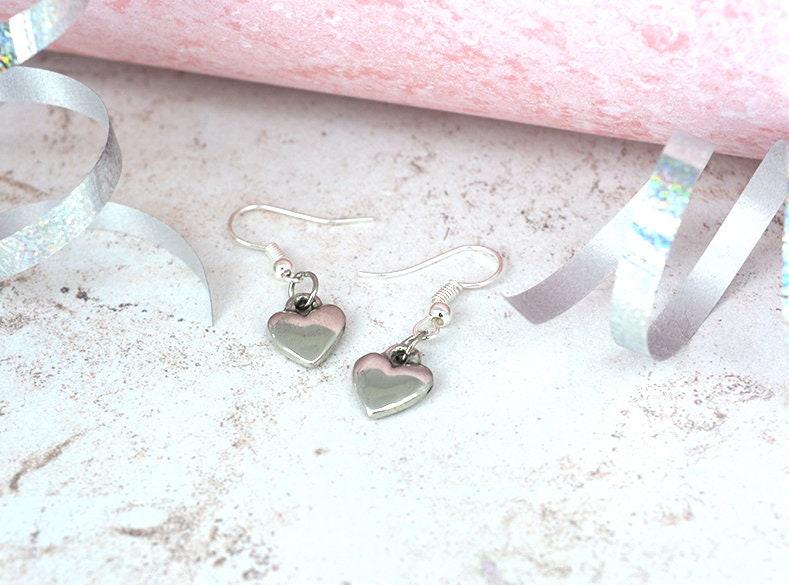 10th Anniversary Tin Heart Earrings – Classic Heart Jewellery, Traditional 10 Year Gift for Wife, Timeless Gift for Any Occasion
