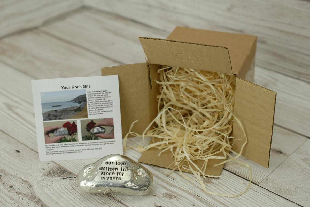 Our Love Written in Stone for 19 Year - Quality Tin Rock for your Anniversary