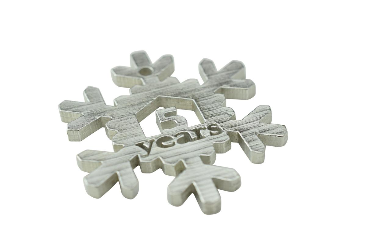 5 Year Cut Out Metal Snowflake Christmas Tree Hanging Decoration - 5th Wedding Anniversary